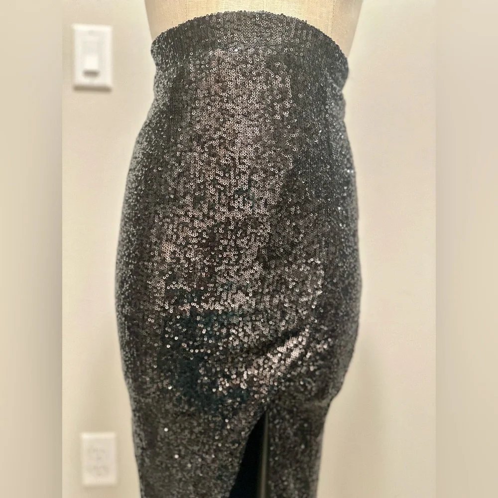 High Waisted Black Sequin Skirt